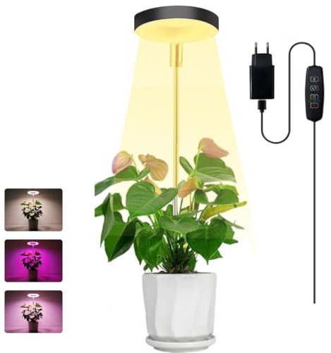 ELINKUME Pflanzenlampe,LED Vollspektrum Pflanzenlicht für Zimmerpflanzen mit Verstellbare Höhe,16CM Halo Pflanzenleuchte mit Zeitschaltuhr 3/9/12 Std,10 Helligkeit,3 Lichter Modi Für Kleine Pflanzen