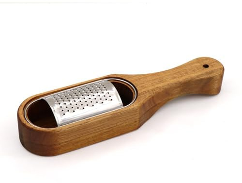 hobbyme Cheese Grater With Container - Stainless Steel Cheese Grater With Wood Handle Shredder Box Kitchen Handheld Cheese Spoon Grater
