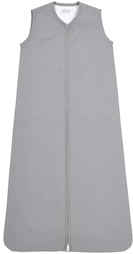 Meyco Baby Woven Uni Babyschlafsack, Schlummersack (100% Baumwolle, hautfreundlich, sichere Passform, Langer Reißverschluss, Sommer Schlafsack Baby, Größe: 90 cm), Grey