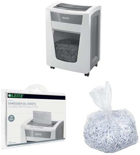 Leitz IQ Set Office Pro Aktenvernichter, Mikroschnitt, Sicherheitsstufe P5+, 8-7 Blatt Kapazität (70-80 g/m²), 30L Abfallbehälter, 80040000 + IQ Ölblätter 80070000 + IQ Poly-Auffangbeutel 80080000
