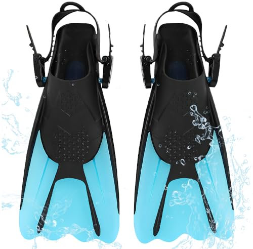 YANGUN Schnorchelflossen, Verstellbare Schwimmflossen Gr.34-38, Unisex Taucherflossen für Kinder & Erwachsene, Kurze Flossen Kinder Erwachsene Verstellbare Flossen für Schwimmen und Schnorcheln (Blau)