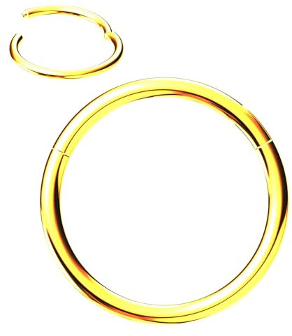 Body CAC Titanium 20Gx8mm Gold Clicker Nose Ring Hypoallergenic Septum Hoops, Implant Grade Clasp Sleeper Seamless Earring Helix Piercing