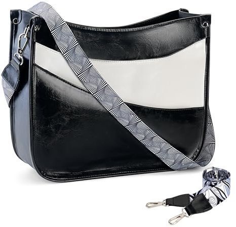 Roucerlin Vegan Leder Gandtasche Damen Trendy, Color Blocking Shopper Tasche Damen Geldbörsen und Handtaschen, Bucket Bags mit 2 verstellbaren Schulterriemen (Schwarz)