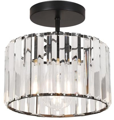 ZYDTRIP Crystal Ceiling Light Fixture Semi Flush Mount Ceiling Lamp Modern Black Crystal Chandelier for Living Room Hallway Dining Room Kitchen