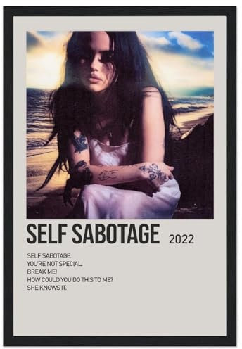 ZaMouss Maggie Lindemann Album, Selbstsabotage-Poster, dekorativ, gerahmt, Leinwandposter, Wandkunst, Raumdekoration, modernes ästhetisches Poster, 40 x 60 cm, schwarzer Rahmen