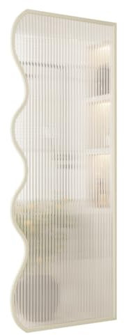 XLIHAWY Wand-Raumteiler, Raumteiler Aus Durchscheinendem Glas Mit Metallrahmen, Einzelplatte Freistehende Trennwand Fürs Heimbüro Dekorativ(White-A,60x140cm)