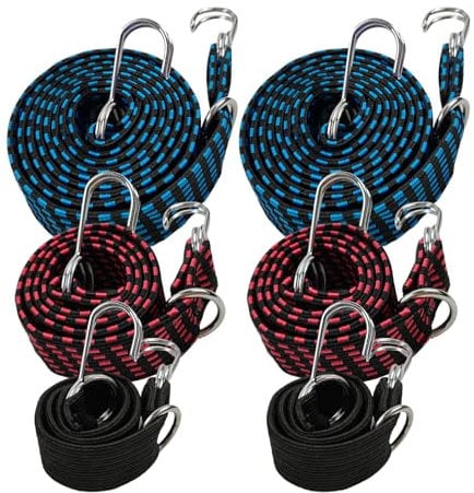 6 Pieces Thickened Bungee Cords Flat with Hooks, Large Rubber Straps with Metal Buckle, Heavy Duty Extra Long Flat Bungee Straps, Elastic Adjustable Bungee Rope Straps for Fastening Luggage Cargo