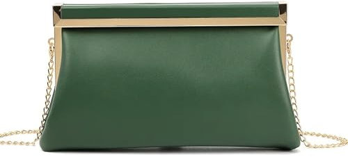 UShopUK Elegante bolso de mano de piel sintética para novia, graduación, boda, noche, fiesta, hombro, verde oliva, medium