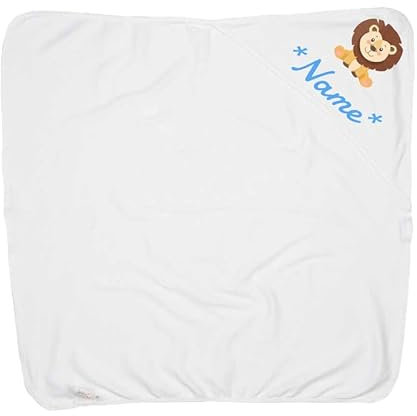 Kuscheldecke Zoo - Personalisierte Babydecke Kleinkind Decke mit Kapuze und Tiermotiv Baby/Kinderdecke weiß Löwe Männlich