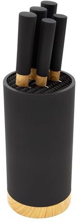 Blackmoor Orb 5 Piece Knife Set with Storage Stand/Stainless Steel Knives with Soft Grip Handles & Brushed Steel or Wood Detail/Easy Clean Essential Kitchen Accessory (Black & Wood Effect)
