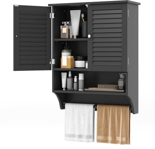 GIANTEX Armadio da Bagno Sospeso con 3 Ripiani, Pensile da Bagno, con Portasciugamani e Ripiano Regolabile, 58x22x75cm, 3 Colori