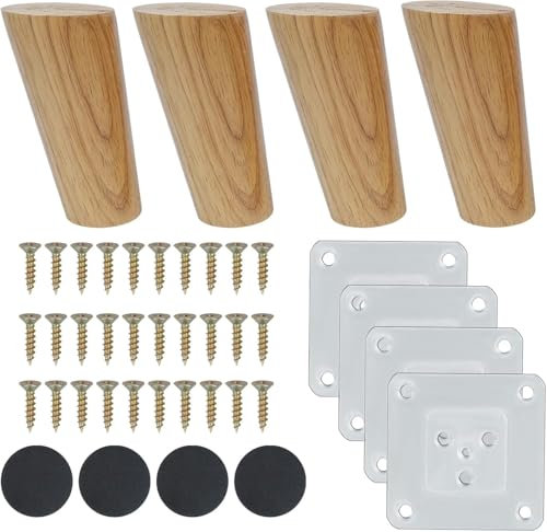 Qodiacl 4 Stück Möbelfüße Holz 10cm Schräg Holzfüße aus Massives Eichenholz Tischbeine Schrankfüße Möbelbeine Holzbeine Ersatz Beine für Möbel Schrank Beine Couch Tisch Sofa Bett
