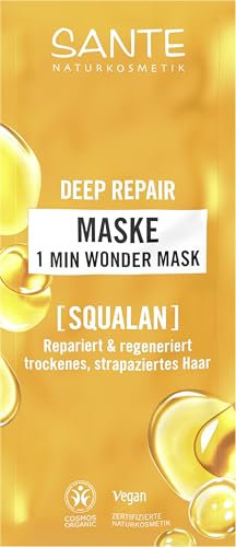 SANTE Naturkosmetik Deep Repair 1 Min Wonder Mask, für Trockenes & Strapaziertes Haar, mit Squalan & 3-Fach Protein Komplex, repariert & schützt vor Haarbruch & Spliss, vegan, 20ml