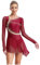 Yruioon Damen Eiskunstlauf Kleid Langarm Glitzer Ballettkleid Rückenfrei Rollschuhkleid Kürkleid Rollkunstlauf Tanzkleid Wettbewerb Tanzkostüm Weinrot S