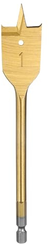 sourcing map Spade Drill Bit 1 Paddle Flat Bits Wood Hole Cutter with Quick Change 1/4 Inch Hex Shank for Woodworking Fiberglass, Gold Tone
