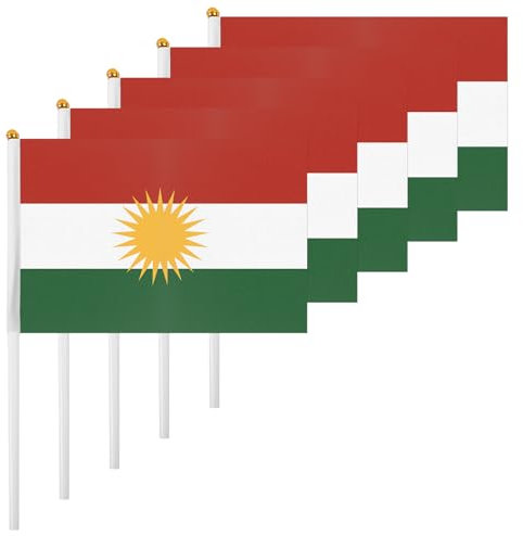 ASUNO 20 Pack Flags HandHeld Small Banners 14 × 21 cm Mini Stick Flag Polyester for Party (Kurdistan)
