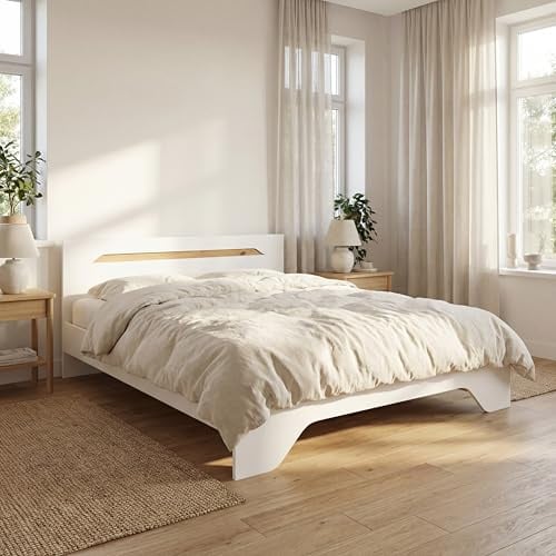 Rauch Möbel ALABAMA, Bett, Farbe Weiß, Maße 185x85x206 cm | Doppelbett für Schlafzimmer, Jugendzimmer, Gästezimmer, Kopfteil mit elegantem Holz-Akzent, Liegefläche 180x200 cm