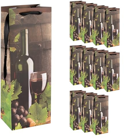 Idena 90414 - Flaschentaschen Wein, 10 Stück in Schwarz, Geschenktaschen in der Größe 35 x 12,5 x 9 cm, Geschenktüten für den Geburtstag