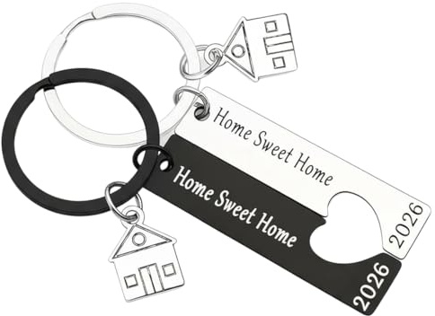 AEKZOX 2 Schlüsselanhänger personalisiert für Haus Paar – Home Sweet Home und Jahr 2026 (Schwarz und Weiß)