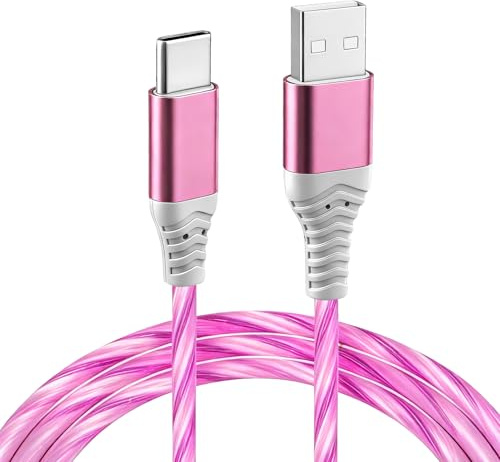 2M USB C Charger Cable, Light Up Glowing Type C Cable Fast Charging Cord 60W USB A to USB C Lead Support Data Transmission for iPhone iPad Samsung Galaxy S24 S23 Note 10 Huawei P9 Pixel 7 Switch Red