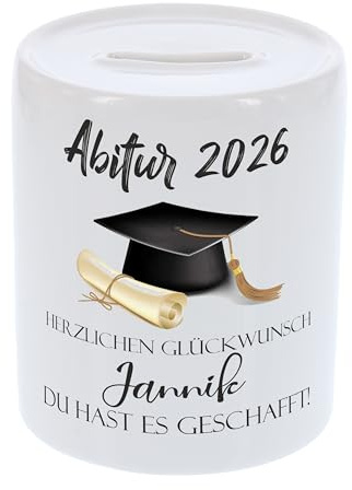 Spardose - Abitur 2026 - Du hast es geschafft - personalisiert zum selbst gestalten, beidseitig Bedruckt, Geschenk zum Abitur, Geldgeschenk Abitur