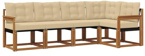 vidaXL Outdoor-Sofagarnitur mit Kissen 5 pcs Natur und Beige, Luxuriöse Garten-Couch, modernes Outdoor-Möbel, wetterfestes Set, langlebiger Lounger, Akazienholz-Sofa, Coole Sitzgelegenheit