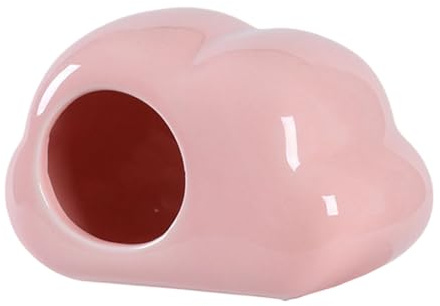 Nido de cerámica para hámster con forma de nube, escondite de cerámica para animales pequeños para hámsteres, cobayas y hámsters enanos, casa de verano fresca para jaula (rosa)
