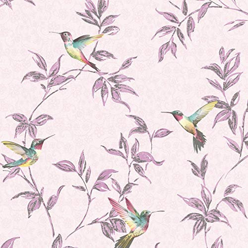Birds Wallpaper Bird Glitter Effect Sparkle Trees Leaves Pink Yellow B