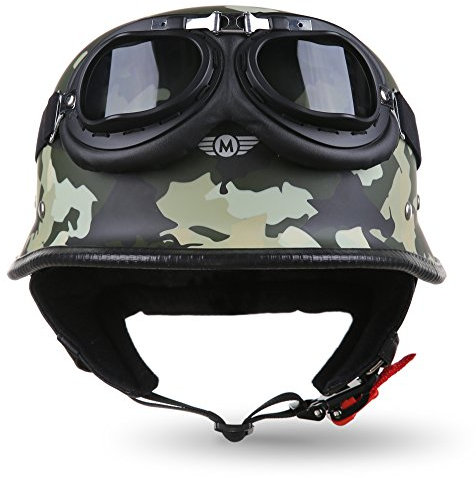 Moto Helmets® D33-Set „Army Woods“ · Brain-Cap · Halbschale Jet-Helm Motorrad-Helm Roller-Helm Scooter-Helm Bobber Mofa-Helm Chopper Retro Cruiser Vintage Pilot Biker Helmet Brille · M (57-58cm)