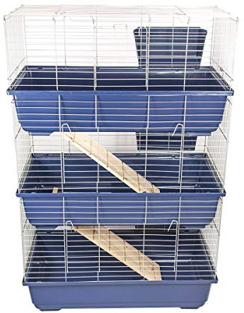 KCT Triple Level Indoor Rabbit Pet Cage Guinea Pig Animal 80cm - Dark Blue