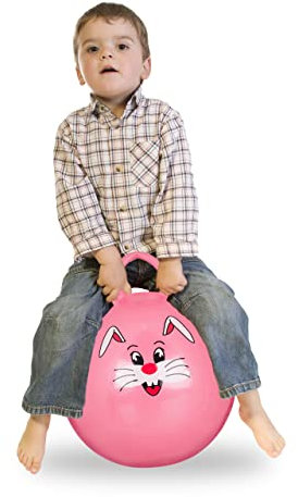 bluefinity 10022554 _ 52 Relaxdays hüpfball enfants, lapin, avec poignée, pour intérieur et extérieur, avec motif animaux, doux, ø 45 cm, rose, 45 x 45 x 55 cm