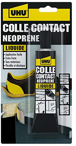 UHU Contact Néoprène liquide - Colle super forte universelle et liquide, adhère immédiatement, transparente, tube 120g