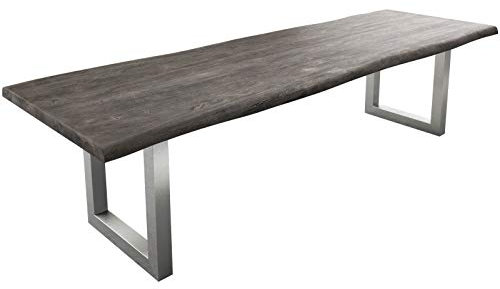 DELIFE Esszimmertisch Edge Akazie Platin 300x100 XL Edelstahl Breit Live-Edge