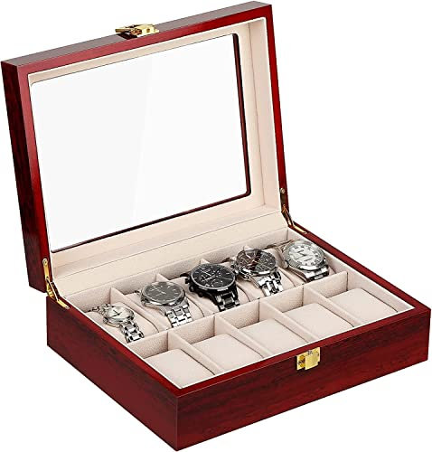 Uten 10 scomparti per orologi e gioielli, in legno