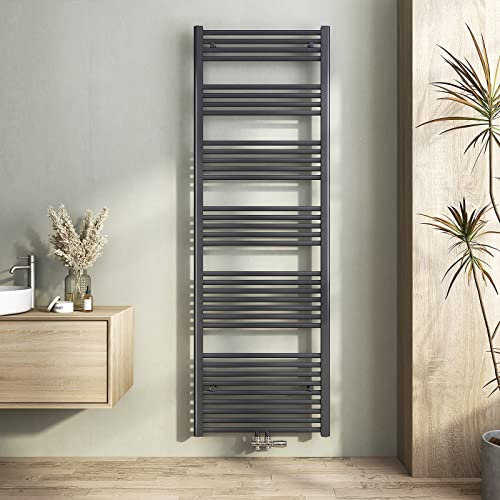 Heilmetz Anthrazit Badheizkörper 600 x 1800 mm Handtuchtrockner 860 Watt Leistung Heizkörper Bad Mittelanschluss Handtuchheizkörper