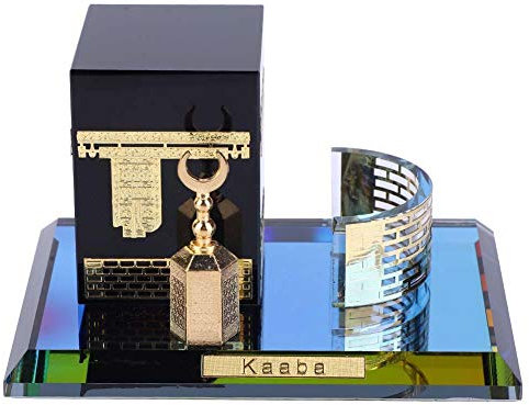 Pssopp Muslim Kaaba Modell Kristall Vergoldet 3 Stück Set Kaaba Replik Modell Prunkstück Islamischen Gebäude Handwerk Souvenirs Geschenke Hause Tisch Auto Decor