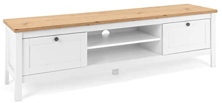 Newfurn TV Board Weiß Wildeiche TV Lowboard Vintage Landhaus - 160x45x40 cm (BxHxT) - TV Schrank Fernsehtisch Rack - [Eireen.Five] Wohnzimmer