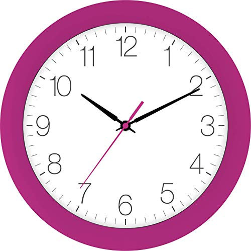 Eurotime Funkwanduhr, 30 cm, Pink Rosa, Kunststoffgehäuse, gewölbtes Echtglas, automatische Zeitein- und Zeitumstellung von Sommer- und Winterzeit, klares Zifferblatt, 52800-22-1