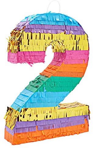 BLUE PANDA Regenbogen-Pinata Nummer 2 für 2. Geburtstag, Partyzubehör, Fiesta, Cinco de Mayo Feier (klein, 41,9 x 27,9 x 7,6 cm)