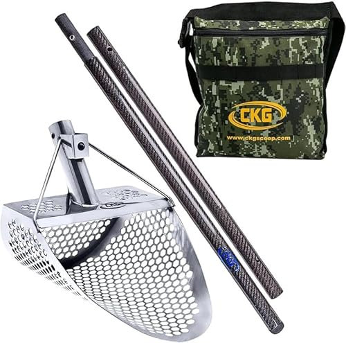 CKG Pala de Arena para detección de Metales, Pala de Acero Inoxidable para la Playa, Caza de Tesoros bajo el Agua + Mango de Carbono con Mango de Carbono con Mango de Viaje Largo