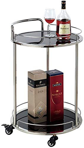 SGSG Servierwagen Küchenwagen Barwagen Silberfarbenes Metallgehärtetes Glas 2-stufiger runder Weintee Speisewagen Küchenbar Weinwagen