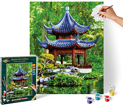 Schipper 609130850 Malen nach Zahlen - Pagode im Japanischen Garten - Bilder malen für Erwachsene, inklusive Pinsel und Acrylfarben, 40 x 50 cm