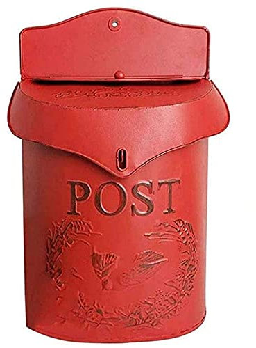 HDGRNCC Wall Mounted Mailbox Large American Style Letterbox Vintage Outdoor Front Door Safes Post Box Lockable Galvanised Steel Letter Racks, Red