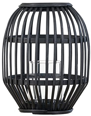 House Nordic Laterne SECA schwarz Bambus 24 cm mit Einsatz