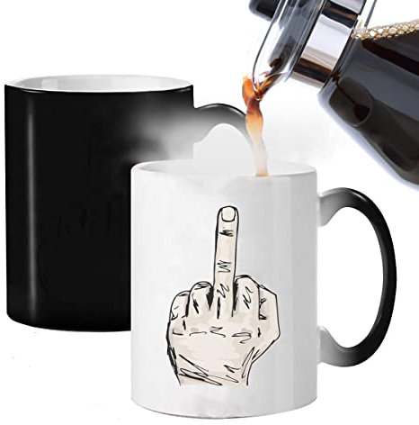 Jetcloud Color Changing Ceramic Mug Funny Heat-Sensitive Coffee Mug Middle Finger Design Thermochromic Coffee Tea Mug Birthday Gifts for Men and Women