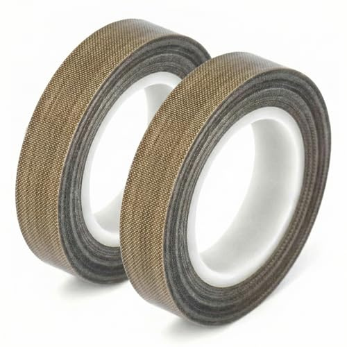 QWORK® 2 Stück 13mm x 10M Klebeband Teflonband - PTFE Glasgewebeband Hitzebeständig 300°C - 0,18 mm Dicke