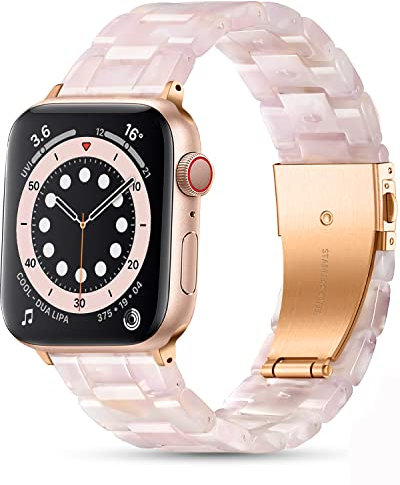 Upeak Resin Harz Ersatzarmband Kompatibel mit Apple Watch Armband 41mm 40mm 38mm 42mm(Series 10), Leicht Ersatz für Apple Watch Band, für Apple Watch Series 10/9/8/7/6/5/4/3/2/1/SE2/SE, Blume Rosa