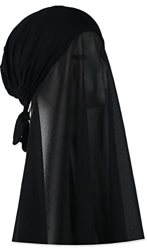 Faticinfa Muslimische Frauen Instant Chiffon Hijab mit Raffhalter Untermütze, modisch, einfarbig, weicher Chiffon Schal mit Hijab Innenkappe, schwarz