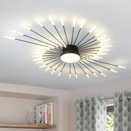 RRBEST LED Deckenleuchte Wohnzimmer,Wohnzimmerlampe Moderne Minimalistische Deckenlampe Innen Dekorative Deckenbeleuchtung für Wohnzimmer, Schlafzimmer und Büro(42+1 Köpfe, Schwarz)