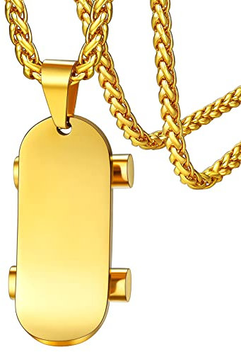 FaithHeart goldene Halskette für Damen Herren Hip pop Skateboard Anhänger mit 55cm lang Weizenkette für Freunden Ehemann Rapper
